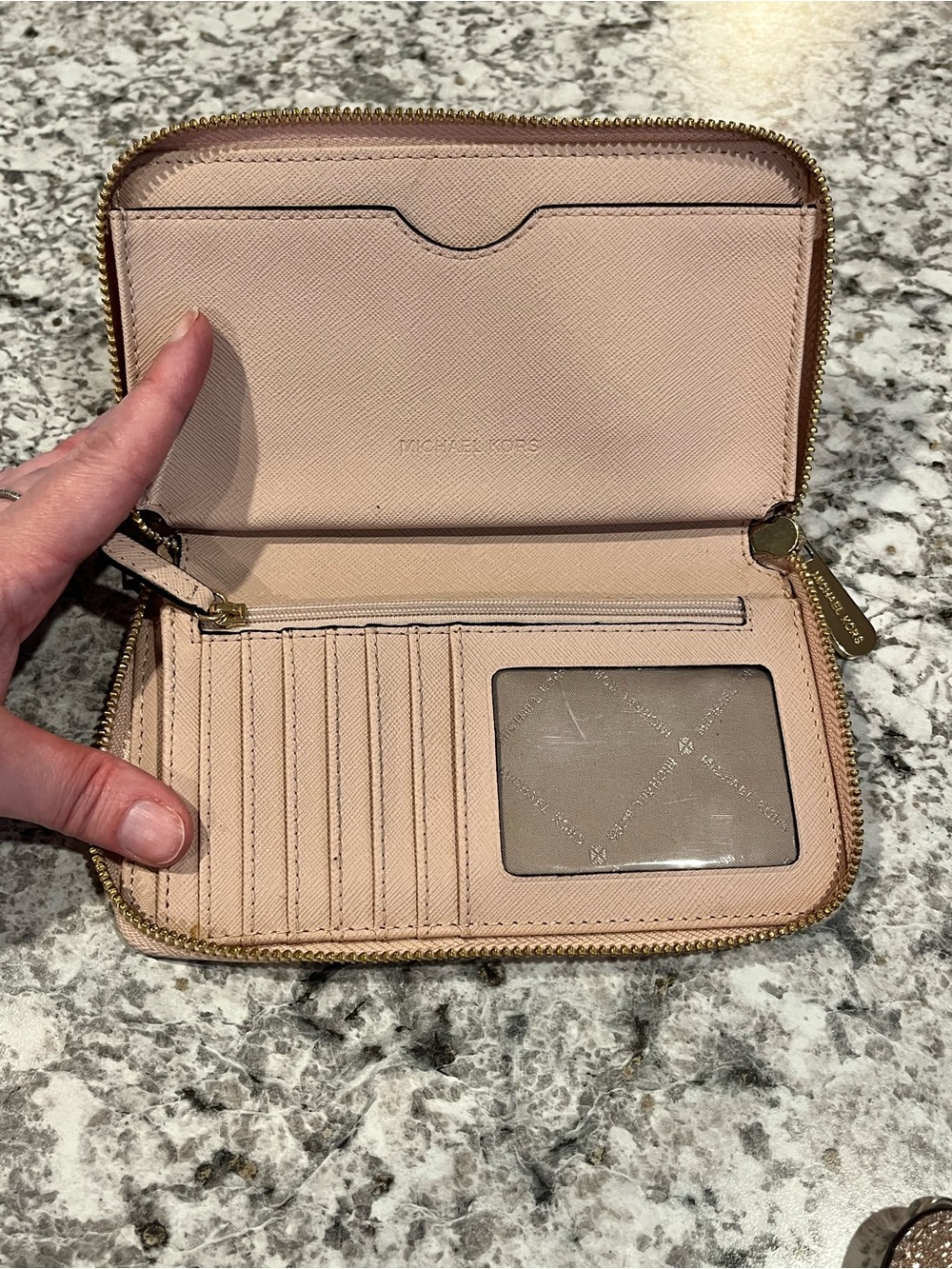 Michael Kors Blush Pink Studded Heart Zip-Around Wallet - Picture 5 of 13